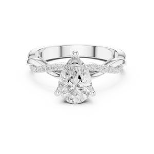 luxury eighteen <b>karat</b> solid gold hidden halo ring featuring two carat pear cut lab grown diamond unisex engagement wedding - Product Image 5
