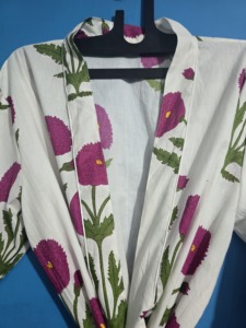 Robe Kimono Florale Romantique en Coton pour Demoiselle d'Honneur, Spa, Col en V, Longueur Complète, Douce, Absorbante, Séchage Rapide, Coupe Décontractée, Printemps - Product Image 4