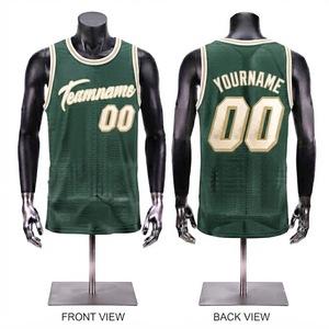 Maillot de basket personnalisé vert et or pour homme, sans manches, en maille sublimée, respirant, coupe classique - Product Image 1
