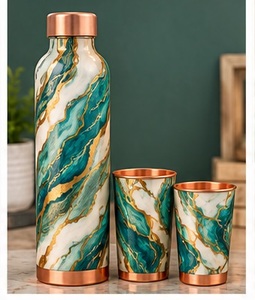 Teal Gold Art Deco Copper <b>Water</b> <b>Bottle</b> and Cups Set Double Wall <b>Metal</b> Drinkware - Product Image 4