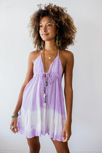 Minivestido de algodón con cuello halter y estampado tie-dye para mujer, estilo bohemio, ropa de verano para resort - Product Image 4