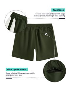 Shorts de sport décontractés pour hommes, vert olive uni, à séchage rapide, avec cordon de serrage, poches, taille mi-haute, en polyester tricoté - Product Image 3