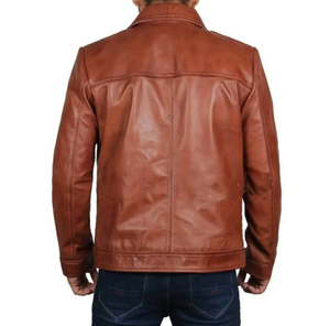 Men's Casual Turn Down Collar Zip up Long Sleeve Brown Color Moto Stylish PU Faux <b>Leather</b> Motorcycle <b>jacket</b> for men - Product Image 2