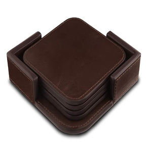 Sous-verres en cuir au design classique (lot de 4) - Surface antidérapante Marron - Product Image 1