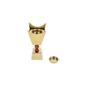Brûleur à Bakhoor carré en bois foncé avec manchon en treillis doré à découpes florales, encensoir modulaire pour bougies chauffe-plat et Oud - Product Image 4