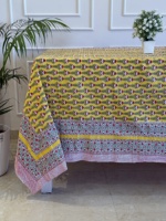 Nappe de table personnalisable en coton et lin, imprimé floral jaune moderne, faite à la main, écologique, lavable, pour la décoration de cuisine
