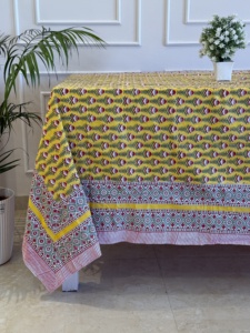 Mantel Amarillo con Estampado Floral, Cubierta de Mesa de Comedor de Algodón, Mantel Amarillo con Estampado, Decoración de Cocina, Cubierta de Mesa Lavable - Product Image 2