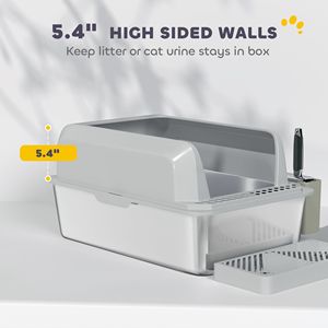 High Sided Stainless Steel <b>Cat</b> Litter <b>Box</b> Anti-Urine Leakage Non-Sticky Features Includes Metal Scoop Scoop Holder Accessory - Product Image 4