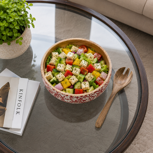 Elegante Tazón para Ensalada de Madera de Mango con Estampado Esmaltado, Apto para Alimentos, Hecho a Mano, para Ensaladas, Frutas, Pasta, Bocadillos, Cocina y Comedor - Product Image 3