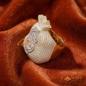 Anillo de hombre con diseño de bolsa de dinero y circonitas, anillo llamativo chapado en oro con símbolo de dólar, joyería hip hop con circonitas baguette - Product Image 2