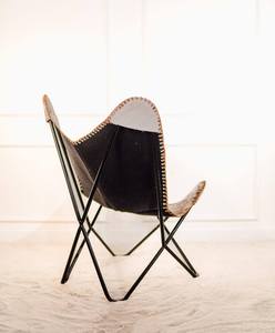 Premium <b>Brown</b> White Genuine Leather Butterfly <b>Chair</b> Lightweight Black Metal Frame Handmade Modern Furniture Home Furniture - Product Image 2