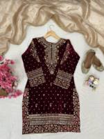 Atasan Beludru Viscose Tebal untuk Pesta Desainer Baru dengan Set Dupatta Bordir Tebal, Set Salwar Kameez, Set Kurti Celana, Harga Grosir