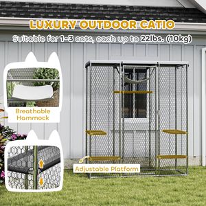 Jaula para Gatos de Acero Galvanizado con Cubierta Impermeable, 5 Plataformas Ajustables, Hamaca, Catio para Exteriores, Muebles para Mascotas - Product Image 4