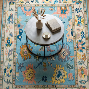 Alfombra de Lana Anudada a Mano Multicolor de Primera Calidad, Diseño Clásico de Pelo Plano con Borde Floral Tradicional para Sala de Estar, Decoración del Hogar - Product Image 5