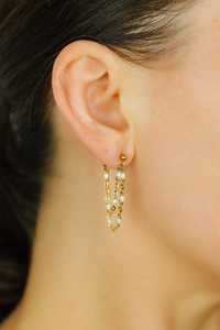 Pendientes Delicados de Doble Cadena con Perlas y Esmalte Blanco, con Cuentas Colgantes, Plata de Ley 925, Bañados en Oro de 14K, para Aniversario - Product Image 3