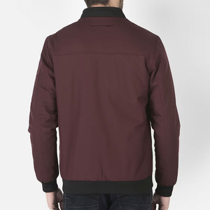 Chaqueta Bomber Borgoña para Hombre, Exterior de Algodón, Cierre de Cremallera, Estilo Casual, Cuello Camisero, Color Sólido, Corte Regular, Ropa de Otoño - Product Image 4
