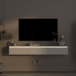 Mobile TV Sospeso Bianco da Parete per Soggiorno con Luci LED e Presa di Corrente Integrata - Design a Scaffale Flottante - Product Image 3