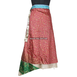 New Exclusive <b>Wrap</b> <b>Skirts</b> Online Women Wear Vintage Silk Sari Long Length <b>Wrap</b> <b>Around</b> <b>Skirt</b> 2 Layer Reversible Magic 38" Sarong - Product Image 4