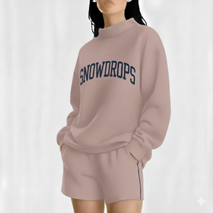 Women Long Oversized Mockneck Relaxed <b>Sweatshirt</b> Engineered Premium Fleece Texture Effortless Autumn/winter Styling Front - Product Image 1