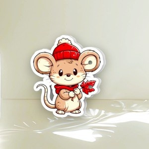 Plaque magnétique personnalisée avec logo pour extensions de cils, motif souris mignonne avec chapeau et écharpe rouges, en acrylique, pour outil de beauté - Product Image 1
