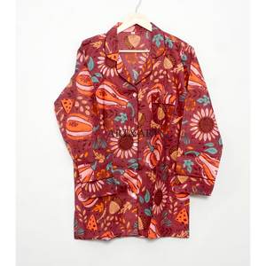 Magnifique ensemble de pyjama 100 % coton pour femme, robe de nuit imprimée à la main avec motifs floraux, tenue de nuit d'été confortable, ensemble de pyjama. - Product Image 3