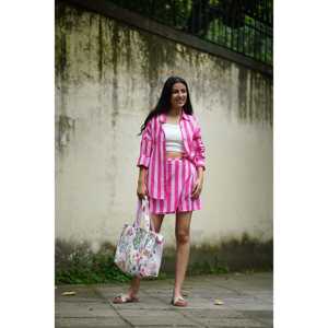 Ensemble chemise et jupe-culotte à rayures roses pour femme The Quince Life, taille S - Product Image 3