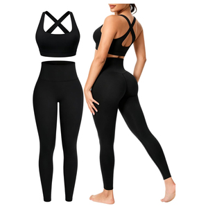 Conjunto de Yoga de Dos Piezas de Última Moda 2026, Talla Grande, Cuello Redondo, Tirantes Cruzados, Cintura Alta, Color Sólido, Sin Costuras, Secado Rápido - Product Image 6
