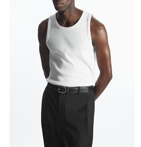 100% Customized Wholesale Slim Fit Spoon Neck Ribbed Knitted Breathable <b>Tank</b> <b>Top</b> <b>White</b> <b>Men's</b> Cotton Personalized Logo Printing - Product Image 1