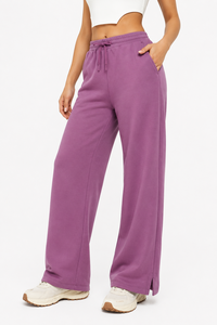 Women Purple Wide Leg pants Casual Lounge Trousers High Waist Relaxed Fit Jogger Pants Drawstring Waist Pants Soft Cotton <b>blend</b> - Product Image 1