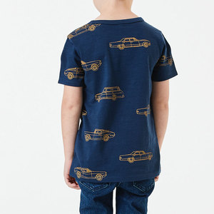 T-shirt décontracté à manches courtes et col rond pour garçons, bleu marine, imprimé voiture, en coton, uni - Product Image 3