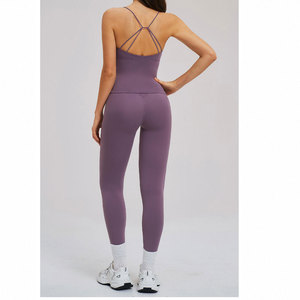 Solid Color Two Piece Yoga Set High Waist Leggings And <b>Bra</b> With Twist Design Crisscross Back Breathable Spandex Polyester - Product Image 4