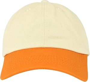 Casquette de baseball 6 panneaux beige et orange contrastée, ajustable, unisexe, décontractée, en sergé uni, taille adulte - Product Image 3