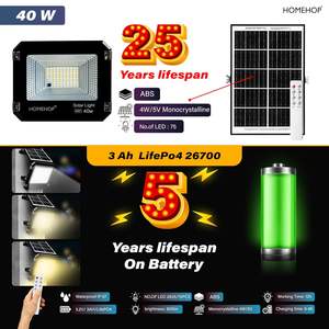 Projecteur solaire Homehop 40 watts, lampe murale extérieure étanche LED automatique sans fil pour jardin, balcon, allée, pelouse, terrasse - Product Image 4