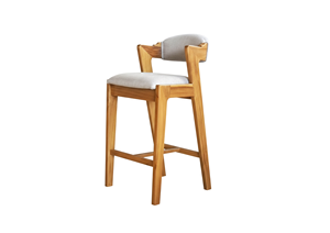 Chaise de bar en bois massif avec siège et accoudoirs rembourrés, design minimaliste moderne, base en métal pour bar à domicile, hôtel, café, salle à manger - Product Image 6