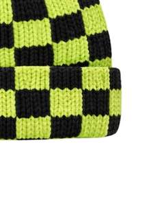Gorro de Punto Personalizado con Diseño de Tablero de Ajedrez Verde Lima y Negro, Gorro de Invierno Cálido con Borde, Gorro de Punto Acrílico Suave Unisex - Product Image 4
