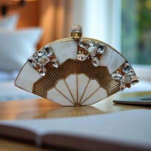 Luxury Crystal Embellished Fan-Shaped Clutch <b>Bag</b> Handmade Flower Crystal <b>Evening</b> Purse Custom Wedding Decoration Gift - Product Image 4