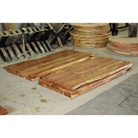 Table à manger de luxe en acacia style industriel avec bord naturel, base réglable à manivelle, bois massif, fer forgé antique, pliable, pour la maison ou le bureau