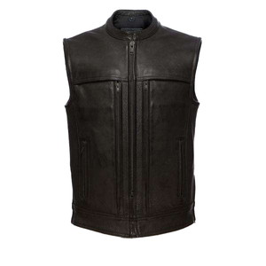 Custom Club Motorcycle <b>Vest</b> Unisex Stand-up Collar Genuine Leather <b>Vest</b> Windproof Waterproof Autumn Outerwear Leather <b>Vest</b> - Product Image 6
