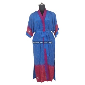 KL016 Abstract Women Pure Silk Vintage Sari Kimono Long Free Size Adjustable Vintage Sari Kimono Long Jacket Women Silk Vintage - Product Image 4