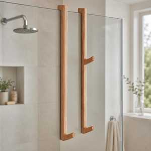 Modern Natural Oak Wood Shower Door <b>Hook</b> Wall Mounted Towel <b>Rail</b> Coat <b>Hook</b> Bohemian Style Bathroom <b>Rail</b> Khadim Handicrafts - Product Image 3
