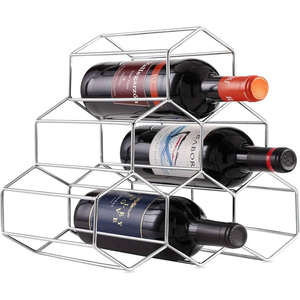 Porte-bouteilles triangulaire autoportant en fil d'acier noir moderne pour table, présentoir à vin en métal pour cuisine et bar à domicile - Product Image 5