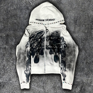 เสื้อฮู้ดซิปปักลายแบบหนาพิเศษสำหรับทุกเพศ  ชุดกีฬา  ผ้าเจอร์ซีย์รักษ์โลก  ประดับด้วยคริสตัลแบบติดร้อน  ฟอกสีซีดแบบซันเฟด  ฟอกสีแบบแอซิดวอช - Product Image 1