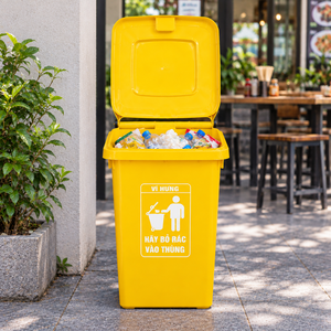 60L Heavy Duty Standing Outdoor Waste Garbage Receptacle with Flip Cover Odor Seal Plastic for Workshop Garage Automotive Yard - Product Image 1