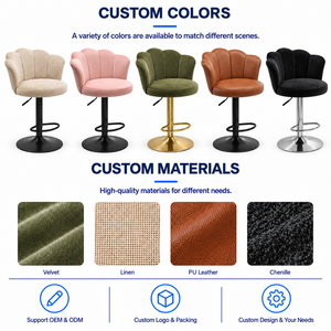 <span class=keywords><strong>Taburete</strong></span> de Bar Ajustable DM de Terciopelo con Respaldo en Forma de Pétalo y Base de Metal Negro para Isla de <span class=keywords><strong>Cocina</strong></span> y Bar de Hotel - Product Image 2