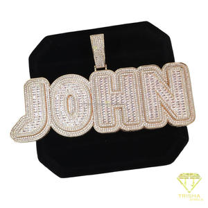 Personalized Custom Gold Moissanite <b>Name</b> Pendant Baguette Cut Stone Iced Out Initial <b>Letter</b> Necklace Hip Hop Jewelry Manufacture - Product Image 3