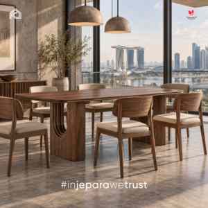 Mesa de Comedor de Madera de Teca Sólida de Lujo, Mesa Rectangular Moderna con Base Escultural para Hotel, Villa o Restaurante - Product Image 6