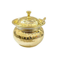 Tarro de Almacenamiento de Ghee de Latón con Patrón Martillado Tradicional, Ecológico, con Tapa y Cuchara, para la Conservación Diaria de la Frescura en la Cocina, Multi-Estilo