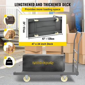 Autocarro a mano con piattaforma da 2000 libbre da 47 \ "X 24 \" X 32 \ "per attrezzature per carico e stoccaggio - Product Image 4