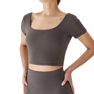 ผู้หญิงแขนสั้นเสื้อกีฬาสําหรับฟิตเนส Crop Top เสื้อออกกําลังกายสําหรับสตรีกีฬา Zip Up แขนเสื้อกีฬา - Product Image 1