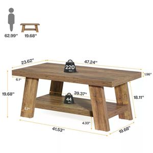 โต๊ะกลางสไตล์บ้านไร่ 2 ชั้น พร้อมที่เก็บของ สำหรับห้องนั่งเล่นหรือสำนักงาน - Product Image 4